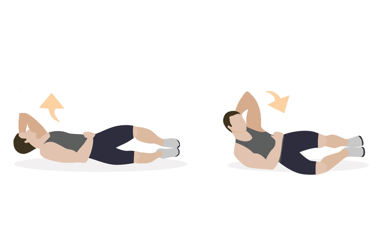 Упражнения для мышц живота — боковые скручивания лежа