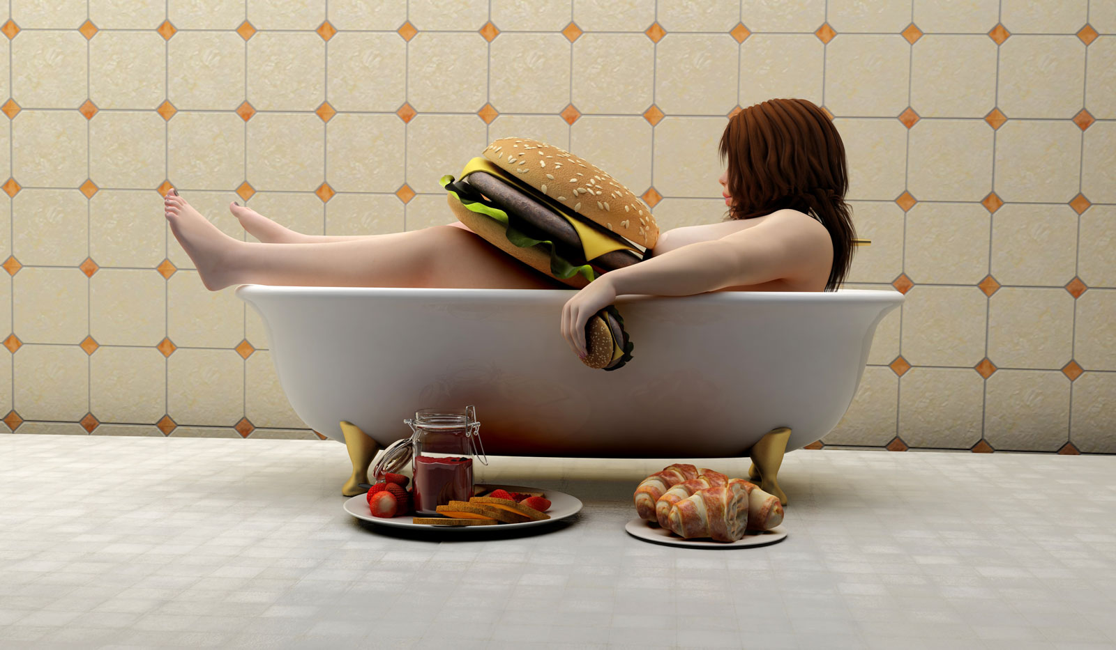 Толстая женщина в ванной