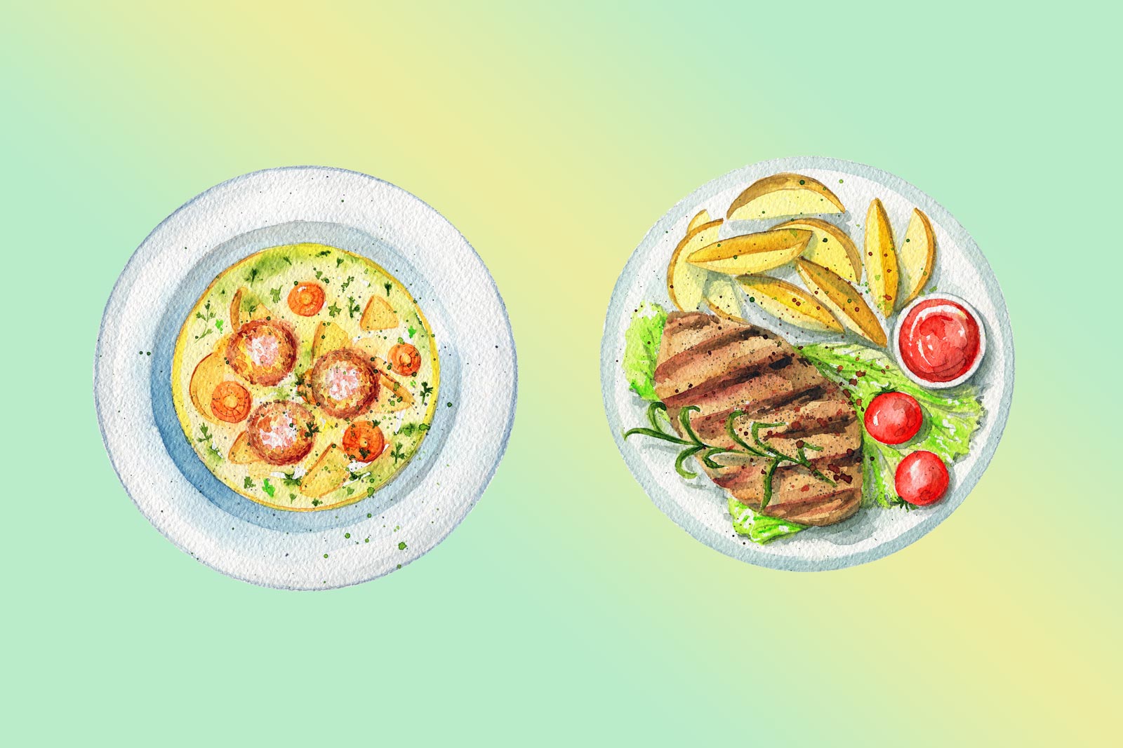 Комбинация суп и основное блюдо