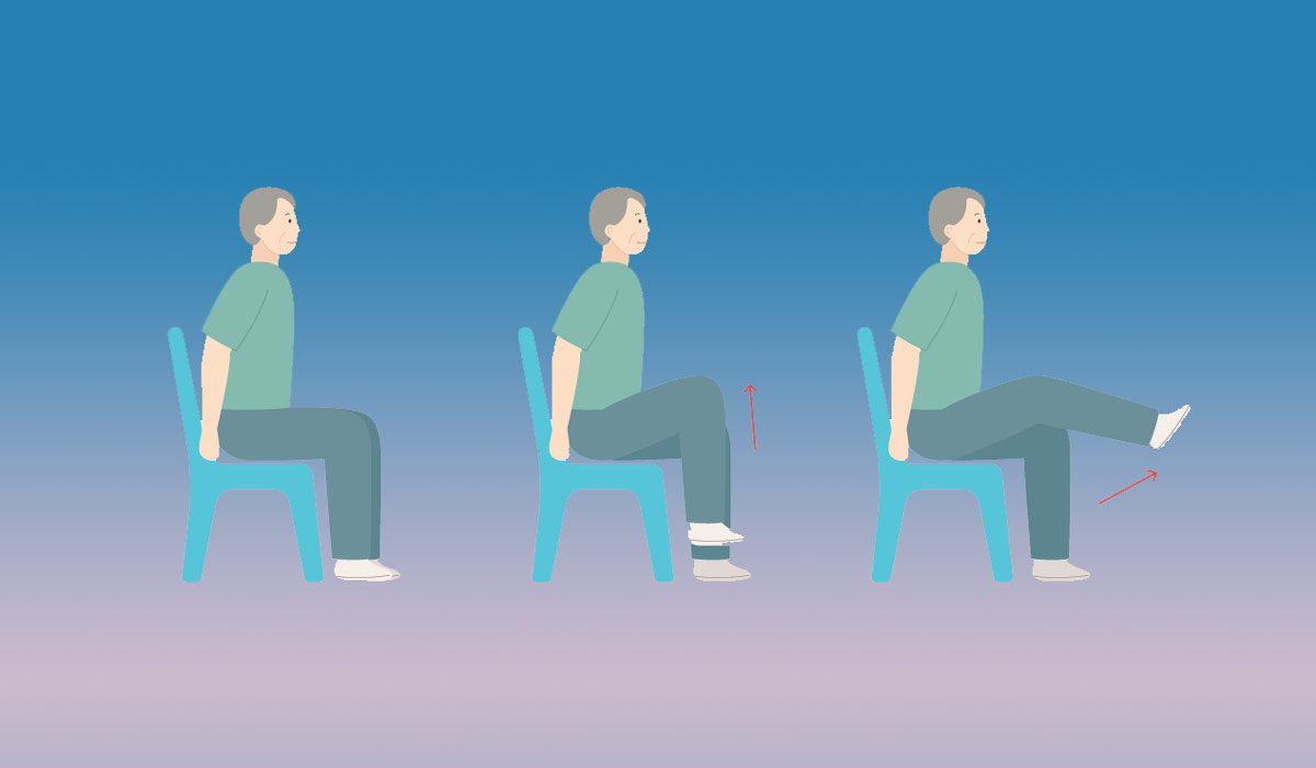 Упражнения со стулом для пожилых — передняя поверхность бедер