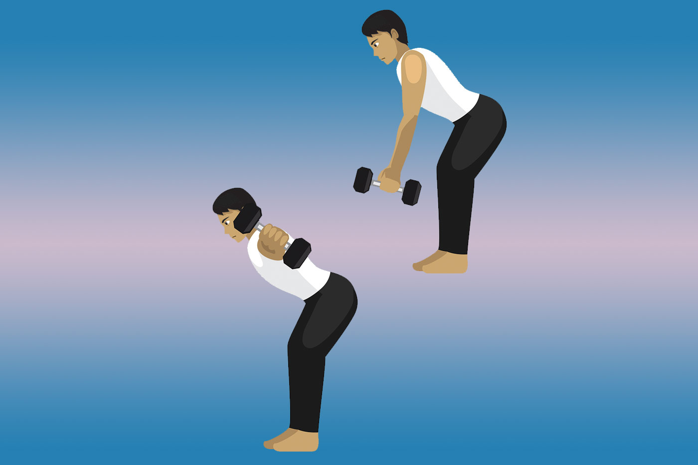Упражнения на спину с гантелями — разведения в наклоне
