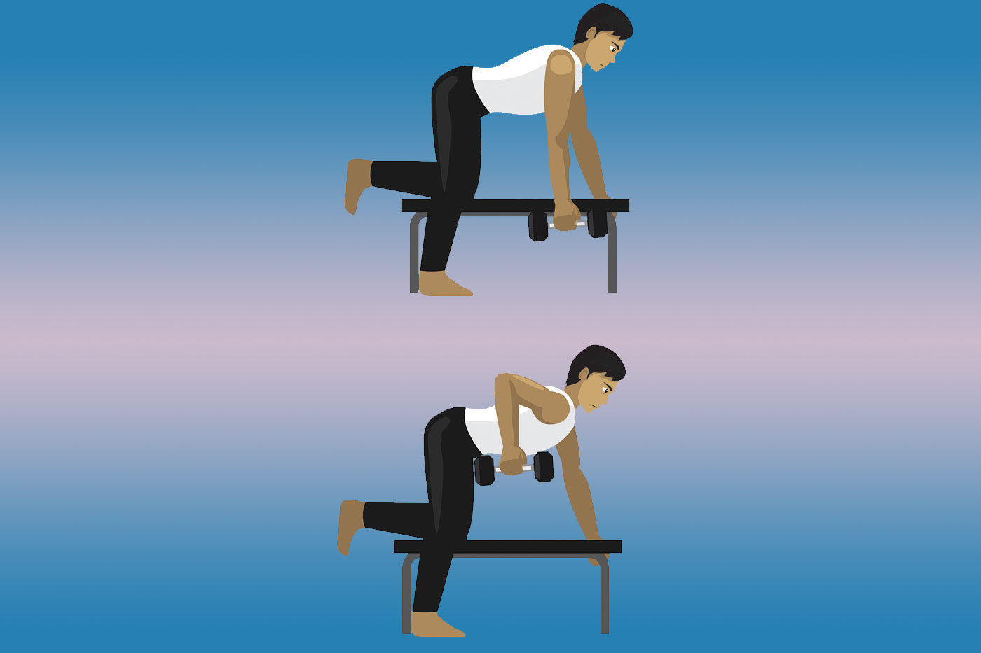 Упражнения на спину с гантелями — тяга с опорой